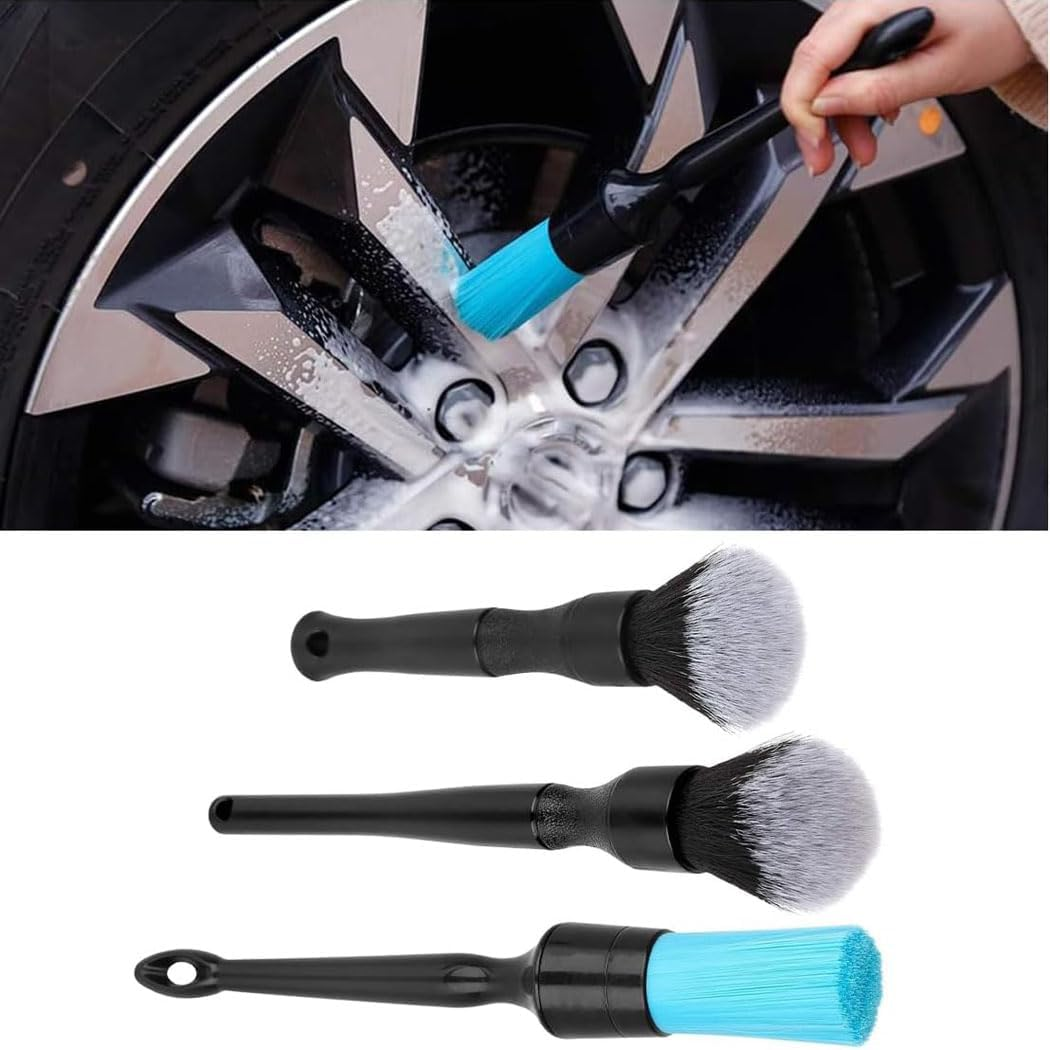 3 Pack Ultra-Soft Detailing Brush Set, Auto Cleaning Brush Kit Comfortable Grip and Scratch-Free Cleaning for Exterior, Interior Panels, Emblems, Badges, Gauge Cluster, Infotainment Screen image number 4