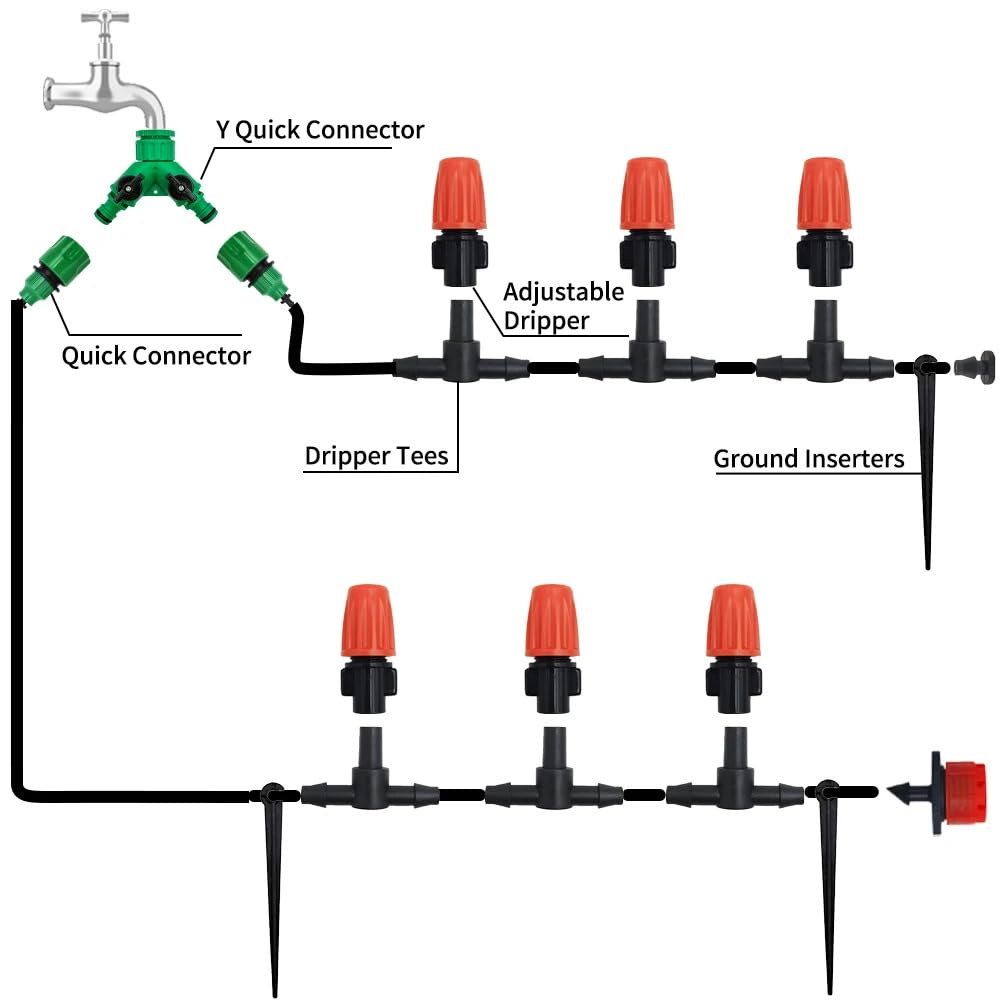Drip Irrigation System, 164Ft/50M Garden Irrigation System 1/4, Blank Distribution Tubing Watering Drip Kit Automatic Irrigation Equipment for Garden Greenhouse, Patio, Lawn image number 2
