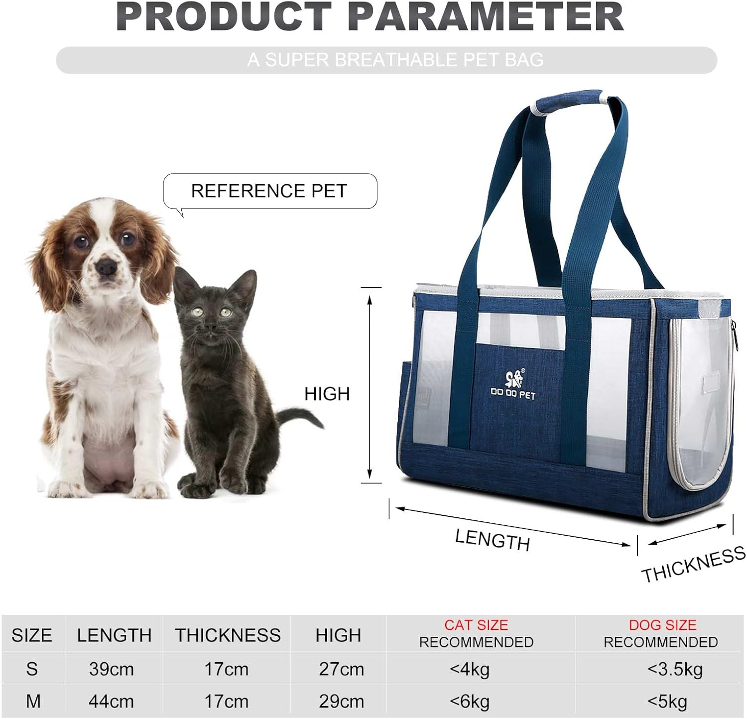 PETCUTE Pet Carry Bag for Dogs and Cats with Removable Mat, Cat Carrier Bag with Side Pockets, Safety Lead, Breathable Carry Bag for Small Dogs, Airline Approved