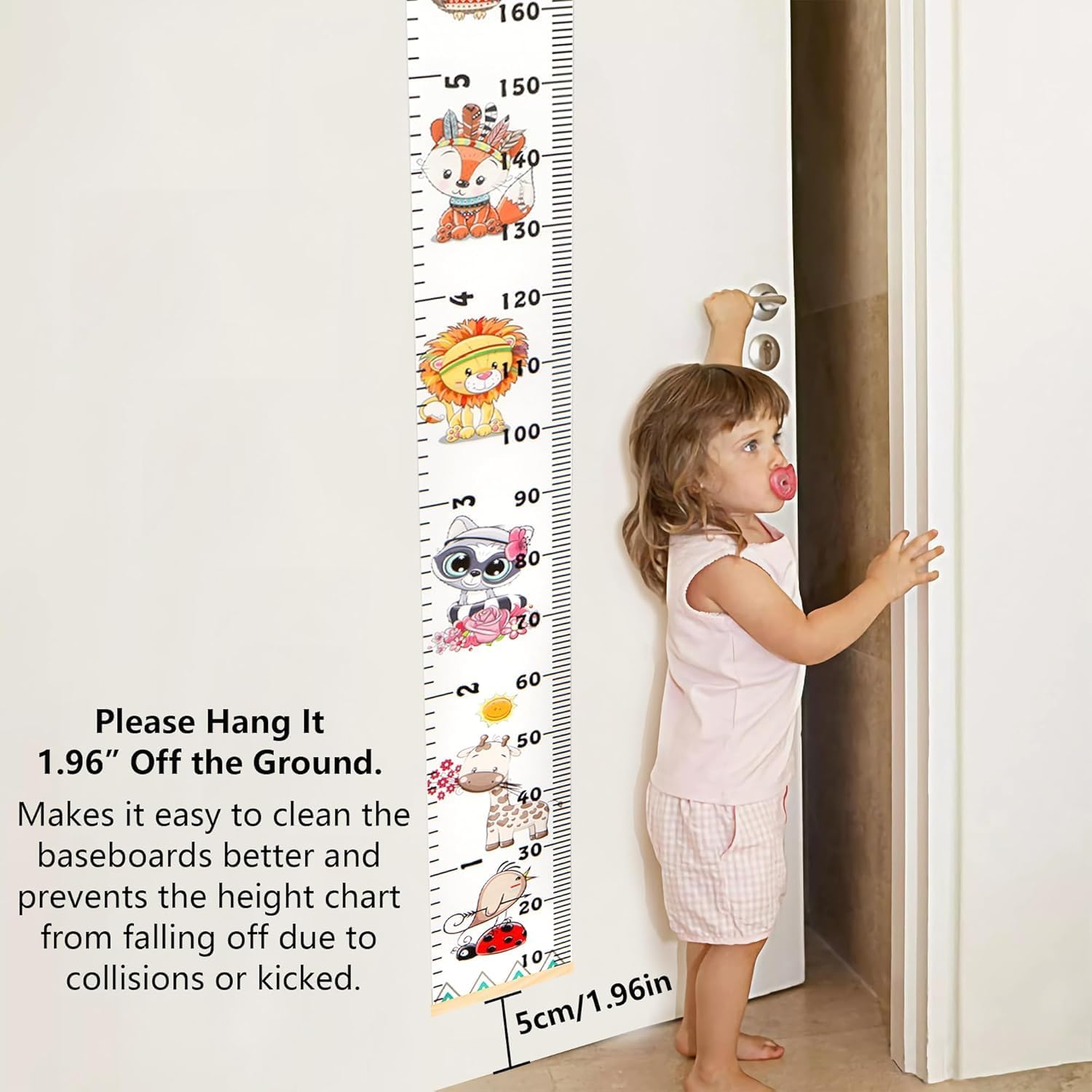 Growth Chart for Kids Wooden Wall Ruler 20Cm X 210Cm Kids Growth Ruler with Animals Design Waterproof Canvas & Wood | Nursery Decor & Memory Keeper (79" Tall) image number 3