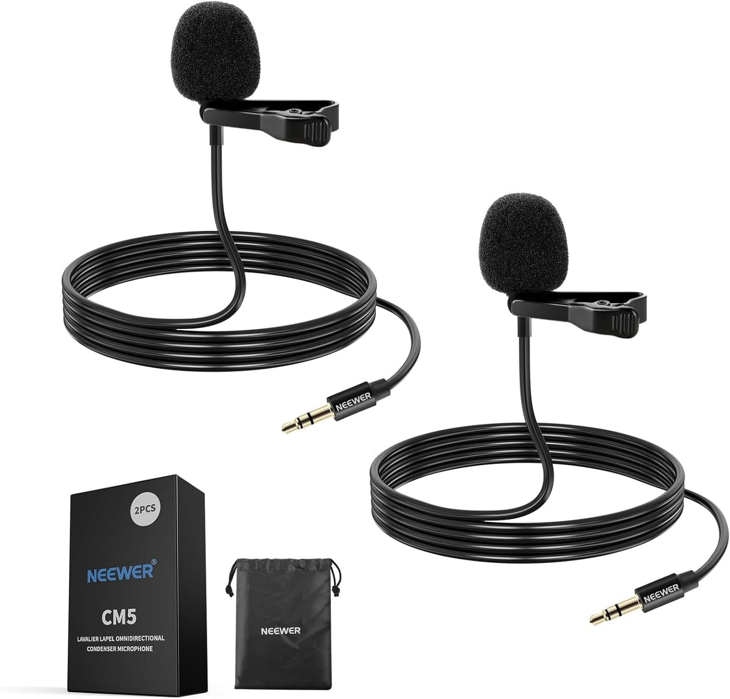 NEEWER Lavalier Lapel Microphone (2 Pack), Omnidirectional Condenser Wired Clip on Lav Mic for Stage Youtube Live Streaming Compatible with Rode Wireless GO II 2 DJI Wireless Mic Transmitter, CM5 image number 4