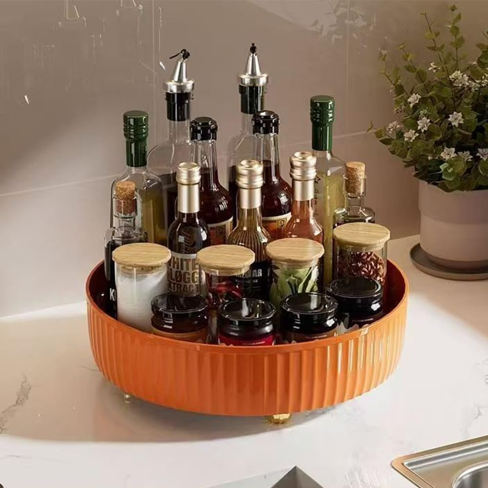 Hbluefat Lazy Susan Organizers, Turntable Makeup Perfume Organizer, 360&deg; Rotating Spice Rack Organisers, 10In Multifunctional Rotating Jewelry Storage Tray for Bathroom, Kitchen, Pantry (White)