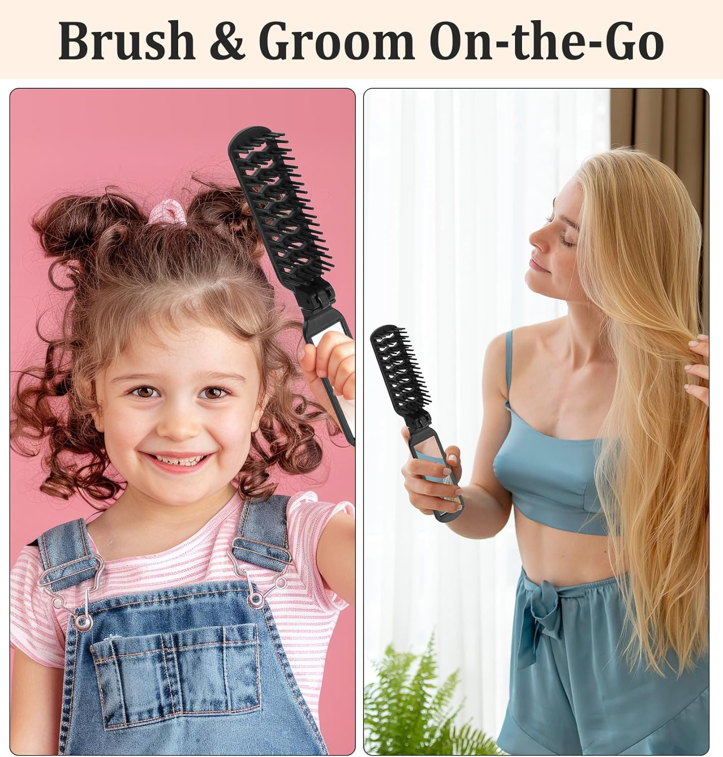 Pack of 2 Travel Hair Brushes, Small Hair Brushes, Foldable Hair Brushes with Integrated Mirror Made of High-Quality Plastic, Ideal for Men and Women, Travel, Camping or Office image number 6