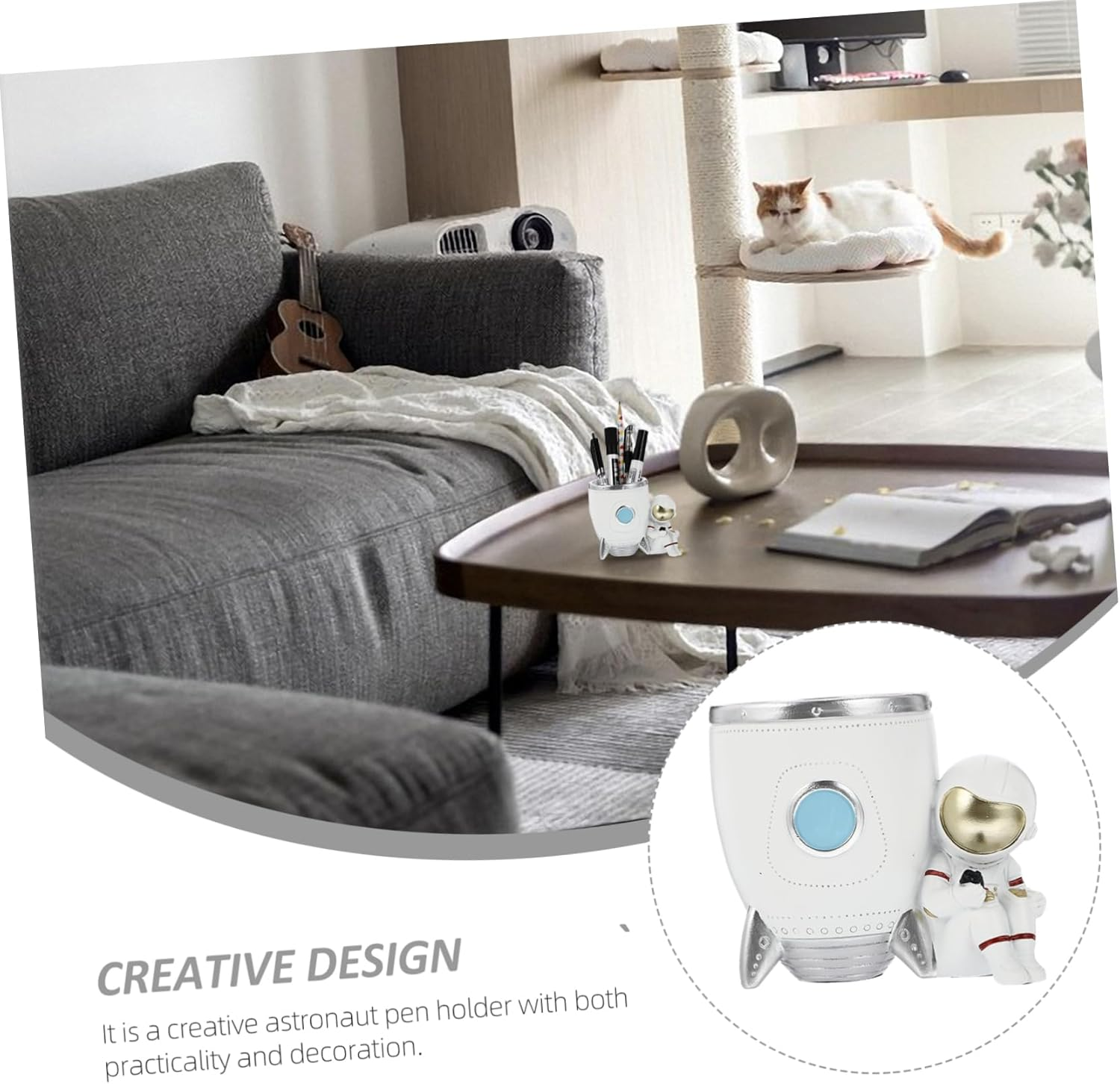 NUOBESTY Resin Astronaut Rocket-Shape Pen Holder Storage Desk Organizer for Home Office Ergonomic Desk Accessory image number 5