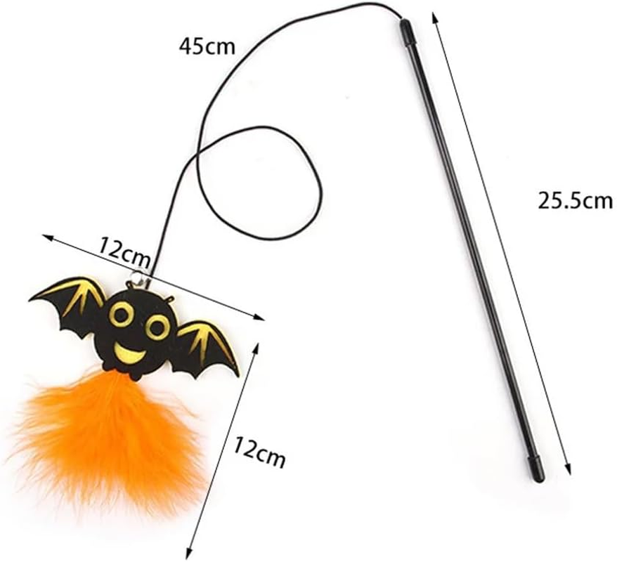 ARFUKA Cat Accessories Interactive Cat Toy Feather Cat Toy Cat Stick Cat Wand Toy Feather with Bells Halloween Elemente Retractable Cat Teaser Toy for Kitty Kitten Scratching Exercise Indoor Pack of 3 image number 3