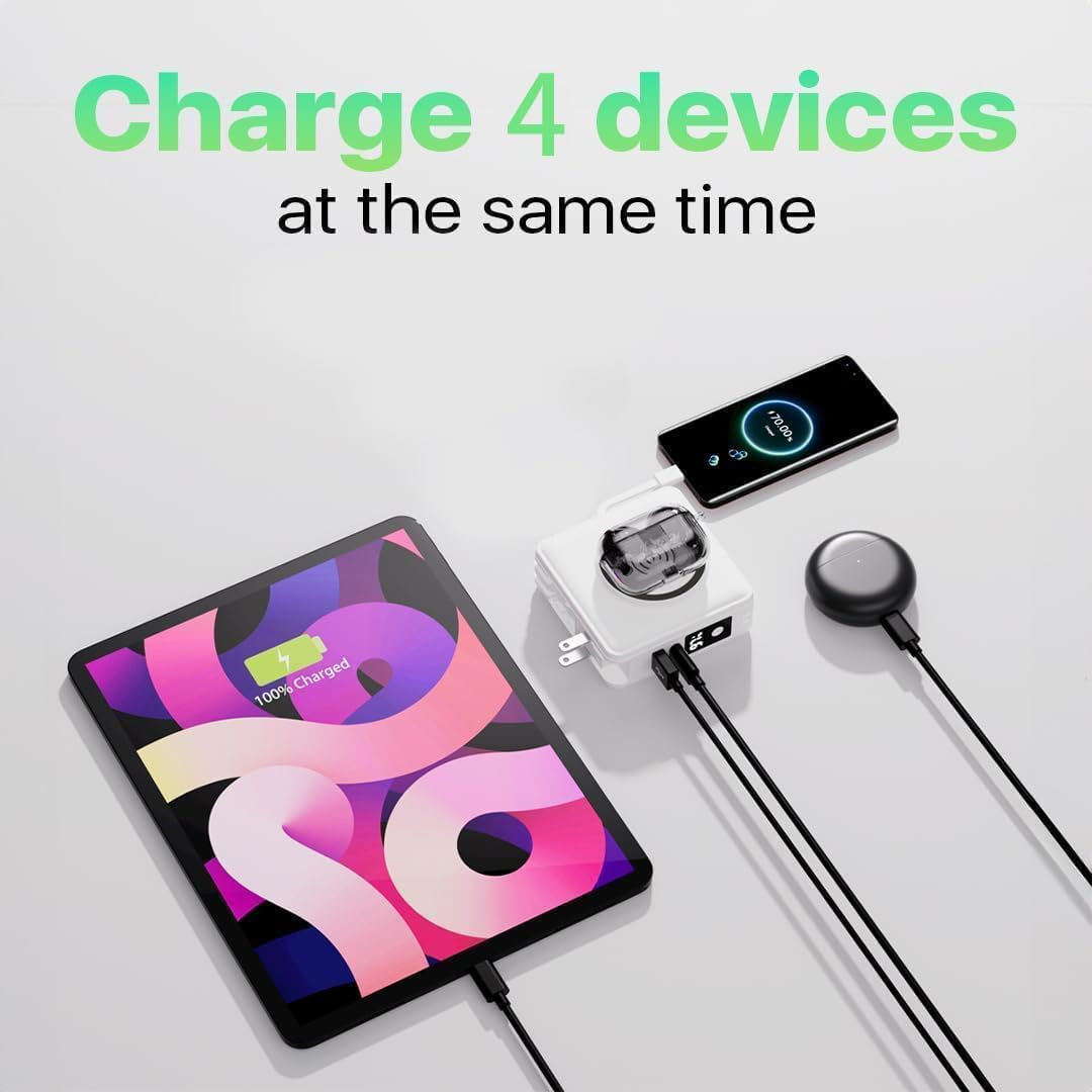 10000Mah 20W Universal 4 in 1 Travel Power Bank Wireless - for Magsafe Battery Pack, Power Pack with Built in Cable - Portable Fast Charging Adapter for Iphone 15/14/13/12 Series, Samsung (White) image number 3