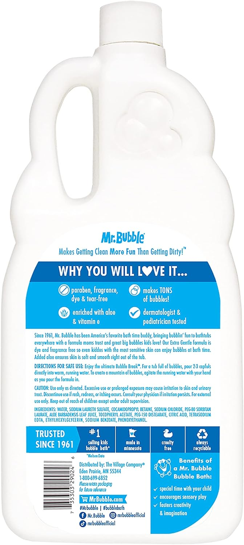 Mr. Bubble Extra Gentle Bubble Bath - Hypoallergenic, Tear Free Bubble Bath Solution Perfect for Sensitive Skin (Pack of 2 Bottles, 36 Fl Oz Each) image number 1