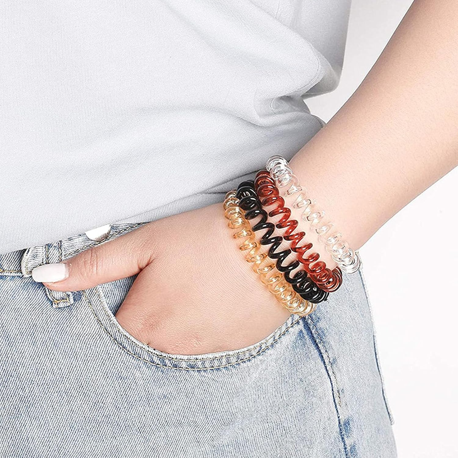 12 Packspiral, Waterproofstylish Phone Cord Hair Ties, Gradient Colours, No-Damage Ponytail Holders,Coil Hair Ties for Thick Hair & Thin Hair image number 3