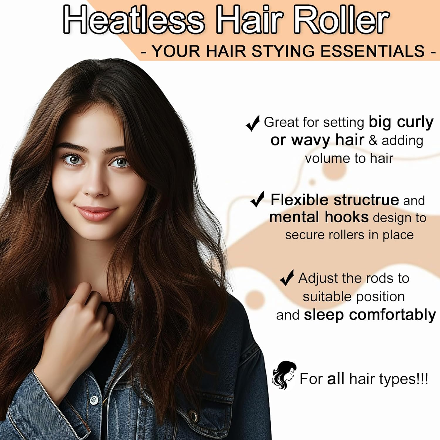 TULOBI 3Pcs Heatless Hair Curler, Overnight Heatless Curls Overnight Blowout Rods Flexi Rods with Hook, Soft Velvet Hair Curlers to Sleep in No Heat Curling Headband for Women Girls Long - Pink - Brown 3 image number 4