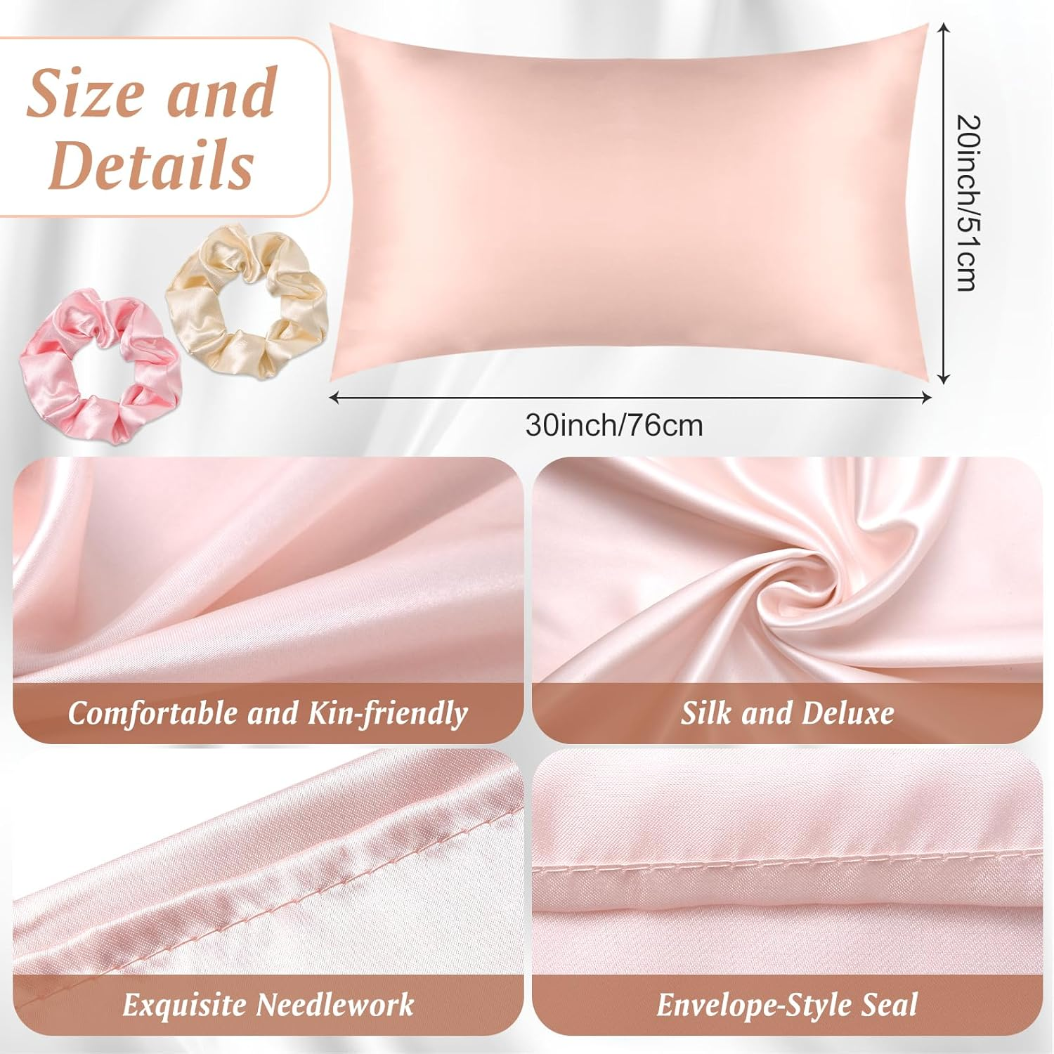 8Pack Satin Bonnet Silk Cap Pillowcase Scrunchies Set, Natural Night Bonnet Hair Wrap with Elastic Stay on Head, Silk Pillow Cases Elastic Ponytail Holders for Women Girls image number 6