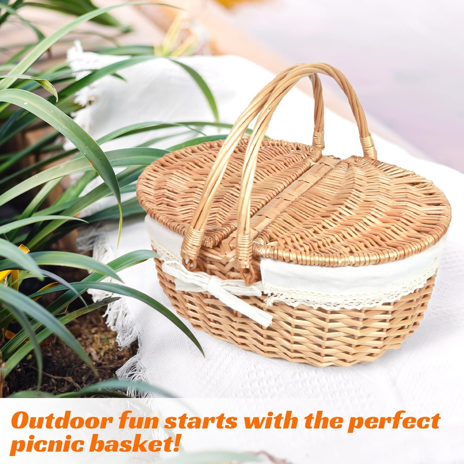 Hap Tim Wicker Picnic Basket for 2 with Lid - Unique Gifts Ideas for Couple, Engagement, Wedding, Bridal Shower, Family, Christmas - White Elephant Gifts for Adults(Au2408B-1) image number 5