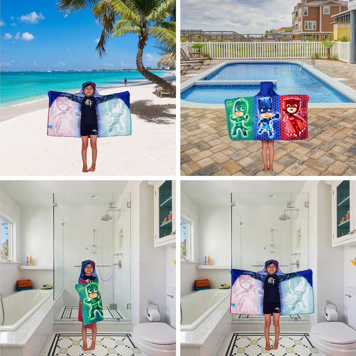 Franco PJ Masks Bath/Pool/Beach Soft Cotton Terry Hooded Towel Wrap, 24" X 50", by Kids image number 6