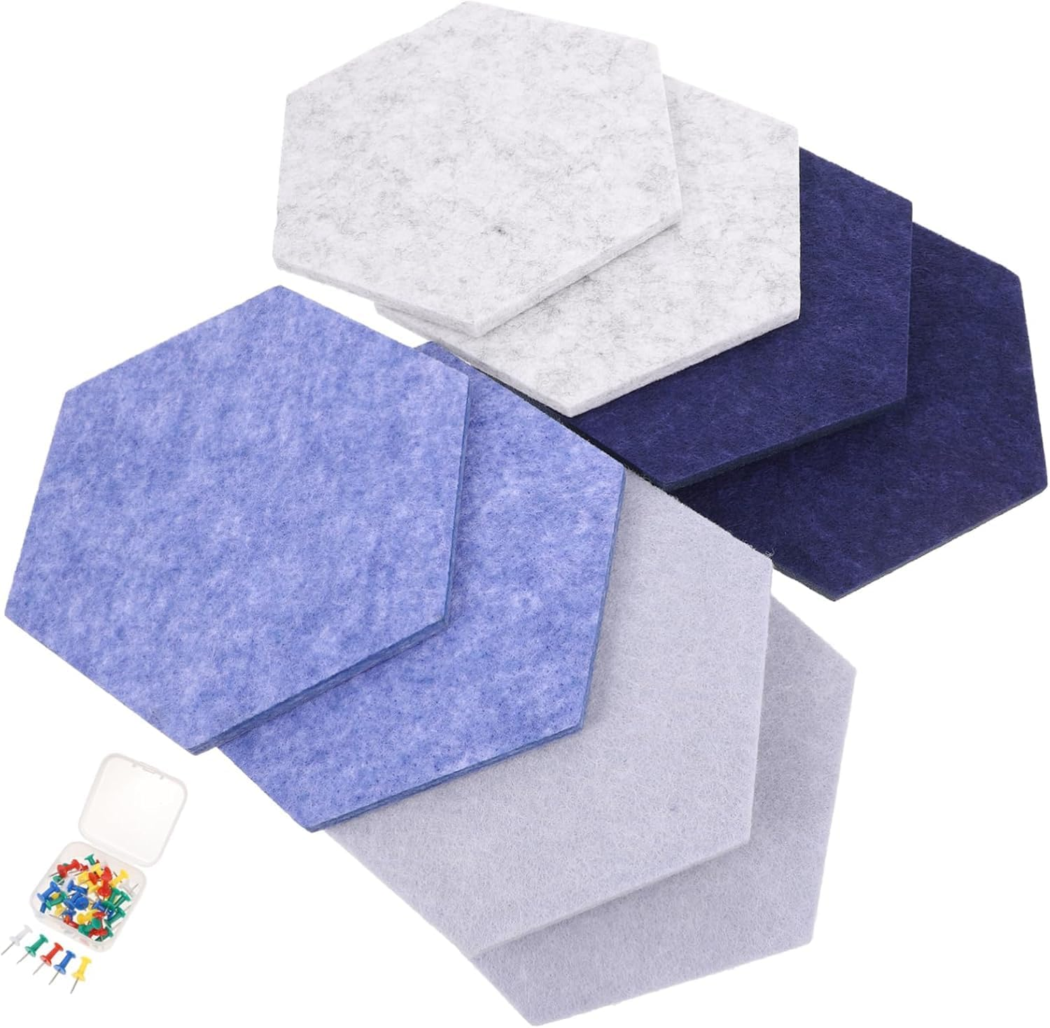 8Pcs Hexagon Felt Cork Board, Felt Wall Stickers Soundproofing Panels, Board for Wall Decor Photos Display, Self Adhesive DIY Bulletin Board Pin Board for Office School Home Wall Decor (Blue Series) image number 1