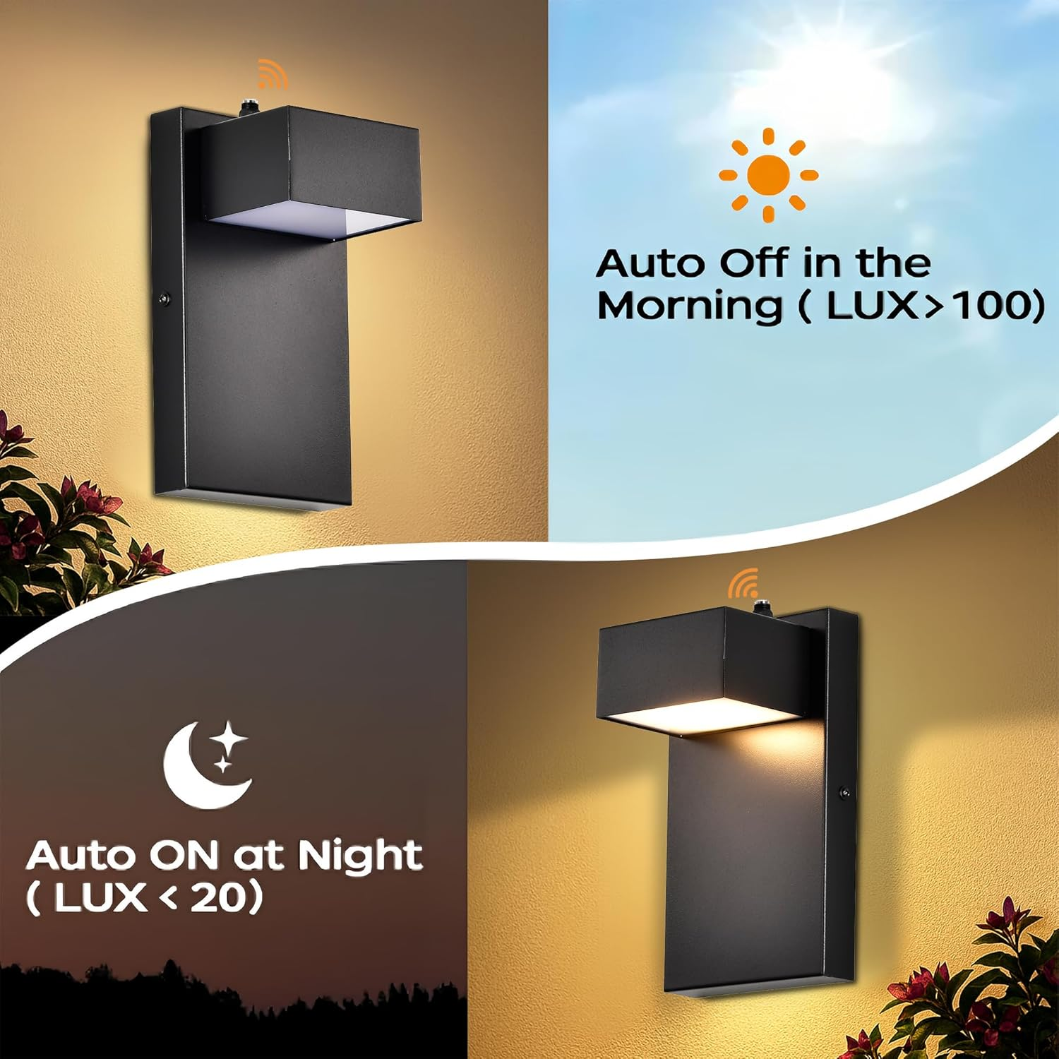 Dusk to Dawn Outdoor Light Fixture with Sensor &ndash; 12W LED Modern Waterproof Wall Lights, Matte Black Exterior Lighting Fixtures for Porch, Patio, Garage & Entryway, 3000K Warm White