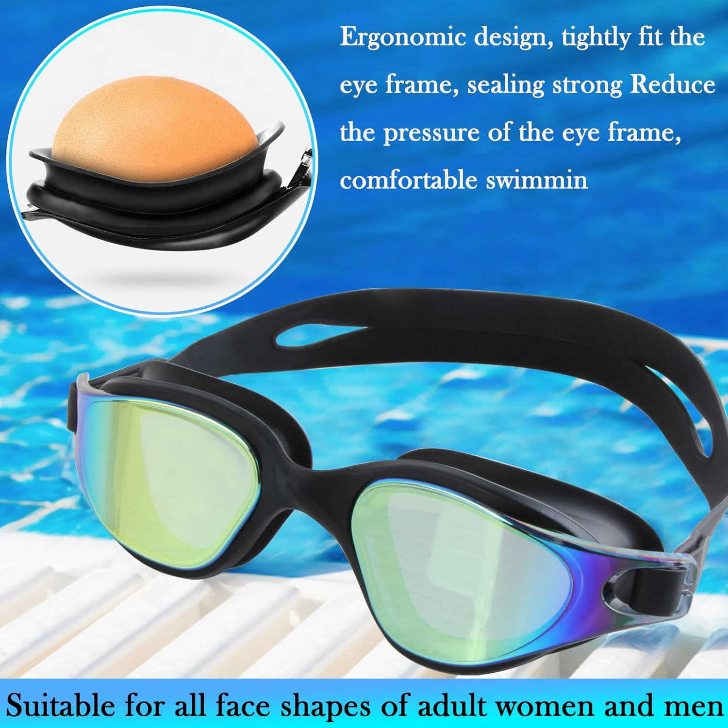 KEWAYO Swim Goggles, Wide View Clear View Swimming Goggles for Adult, Anti-Fog UV Protection No Leak Vision Pool Goggles