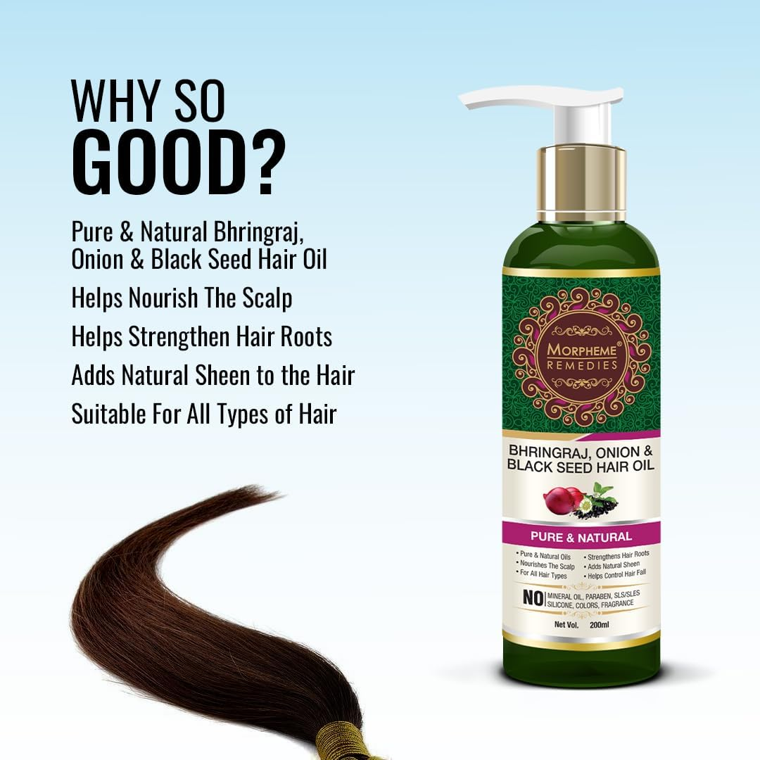 Morpheme Remedies Bhringraj, Onion & Black Seed Hair Oil - Promotes Hair Growth - Controls Hair Fall - No Mineral Oil & Silicones - 200Ml image number 6