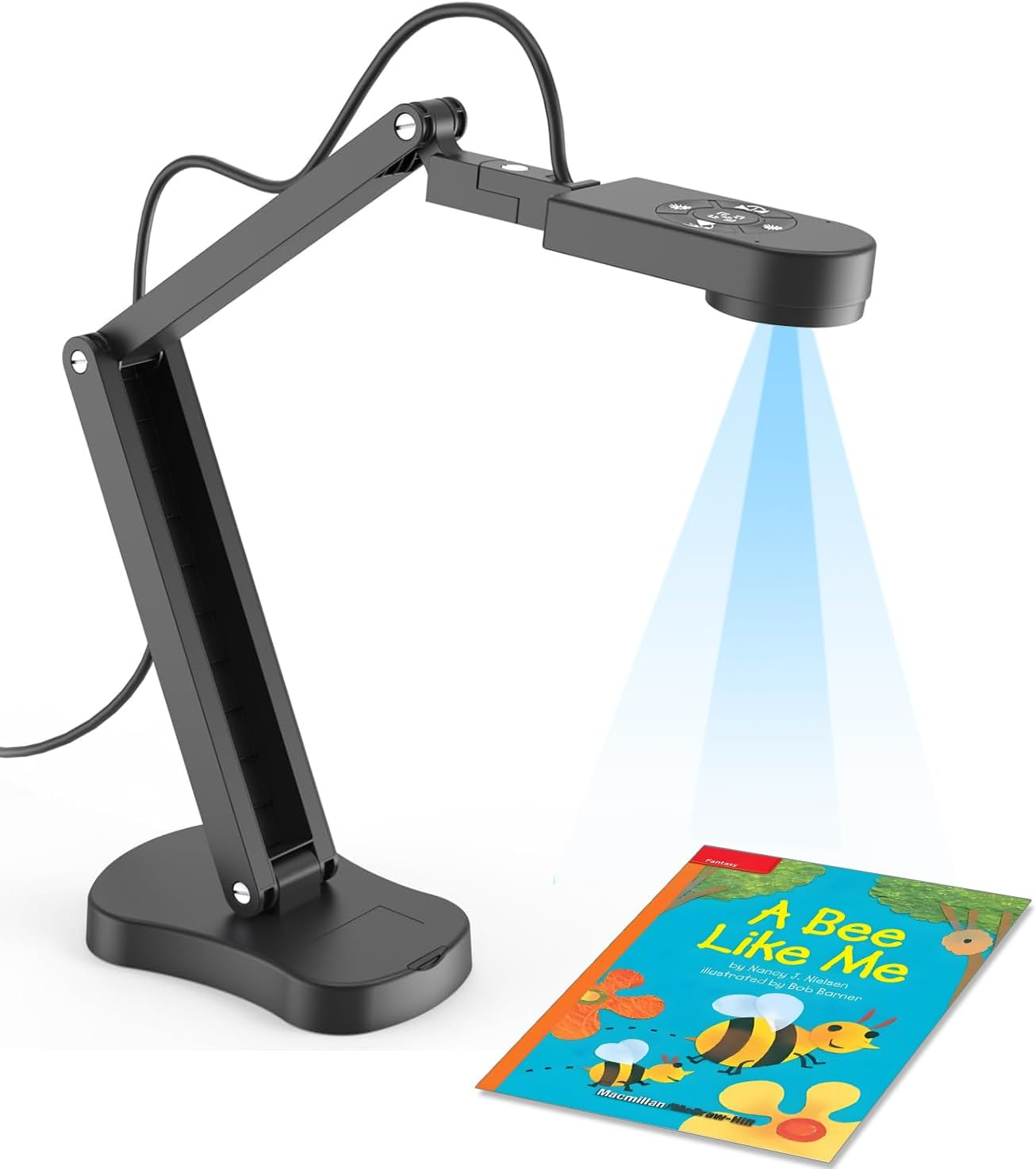 Gawervan 8MP USB Document Camera, Visualiser Classroom for Teaching with 3-Level LED Light, Image Invert Function, Fold, Dual Microphones for Mac OS, Windows, Chromebooks Work for Distance Learning