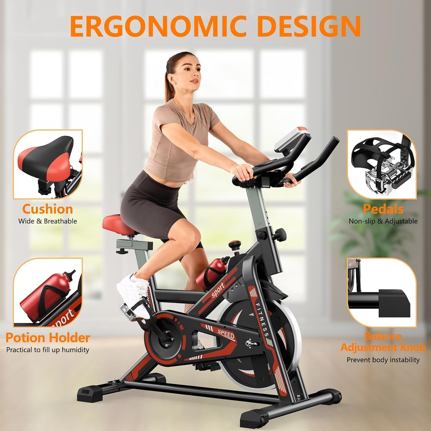 Hxgemu Magnetic Exercise Bike with APP, Stationary Bikes for Home, Ultra-Quiet Indoor Spin Bike with Heart Rate Monitoring & Smart Fitness App & Digital Display & 350 Lbs Capacity image number 5