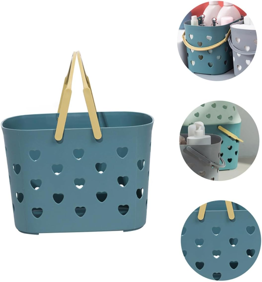 FOYTOKI Portable Hollowed Plastic Shower Basket with Handle for Bathroom Storage Organizer Efficient Drain Design for Towels Soap Makeup and Sundries and Practical Household Storage Holder image number 2