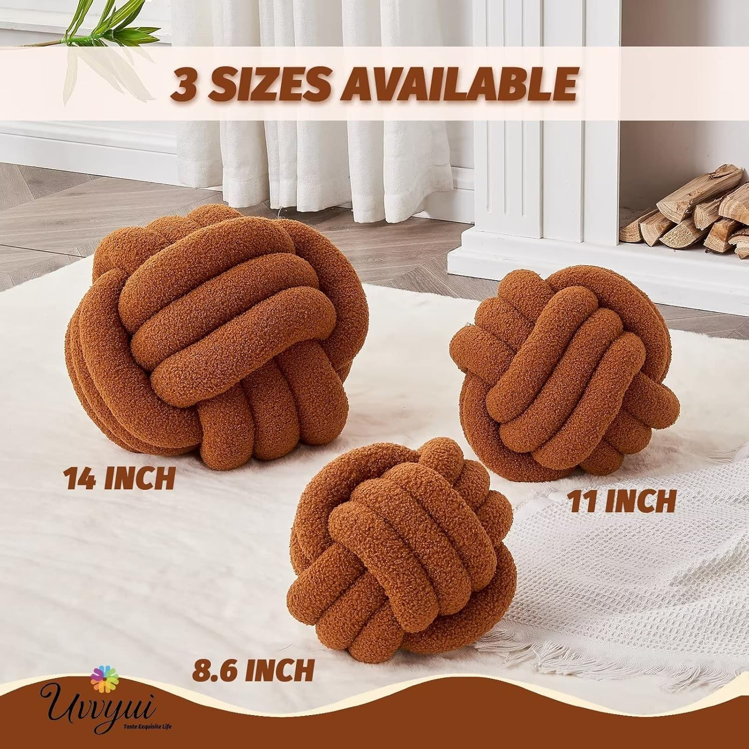 Uvvyui Knot Pillow Ball, Soft Home Decorative Pillows, round Throw Pillow, Handmade Knotted Plush Pillow, round Boucle Pillow Cushion (8.6 Inches Caramel) image number 6