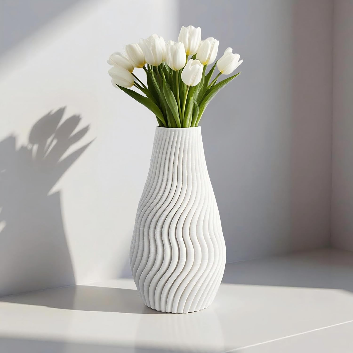 Ballarart CO Ceramic Vase for Home Decor - White Flower Vase Living Room Decor, Modern Decorative Vase with Anti-Slip EVA Base image number 1