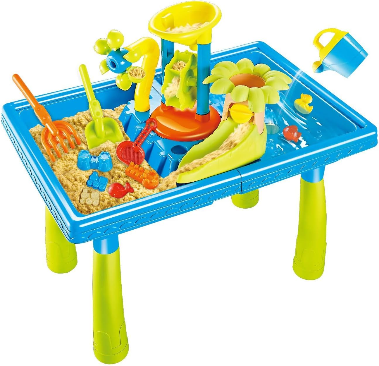 KIDBOT 2 in 1 Kids Sand and Water Play Table ， Kidbot Sand Table, Indoor Outdoor Bench Sandpit Swimming Pool Toys Activity Set,39Pcs Accessories,56 X 40 X 57Cm image number 2
