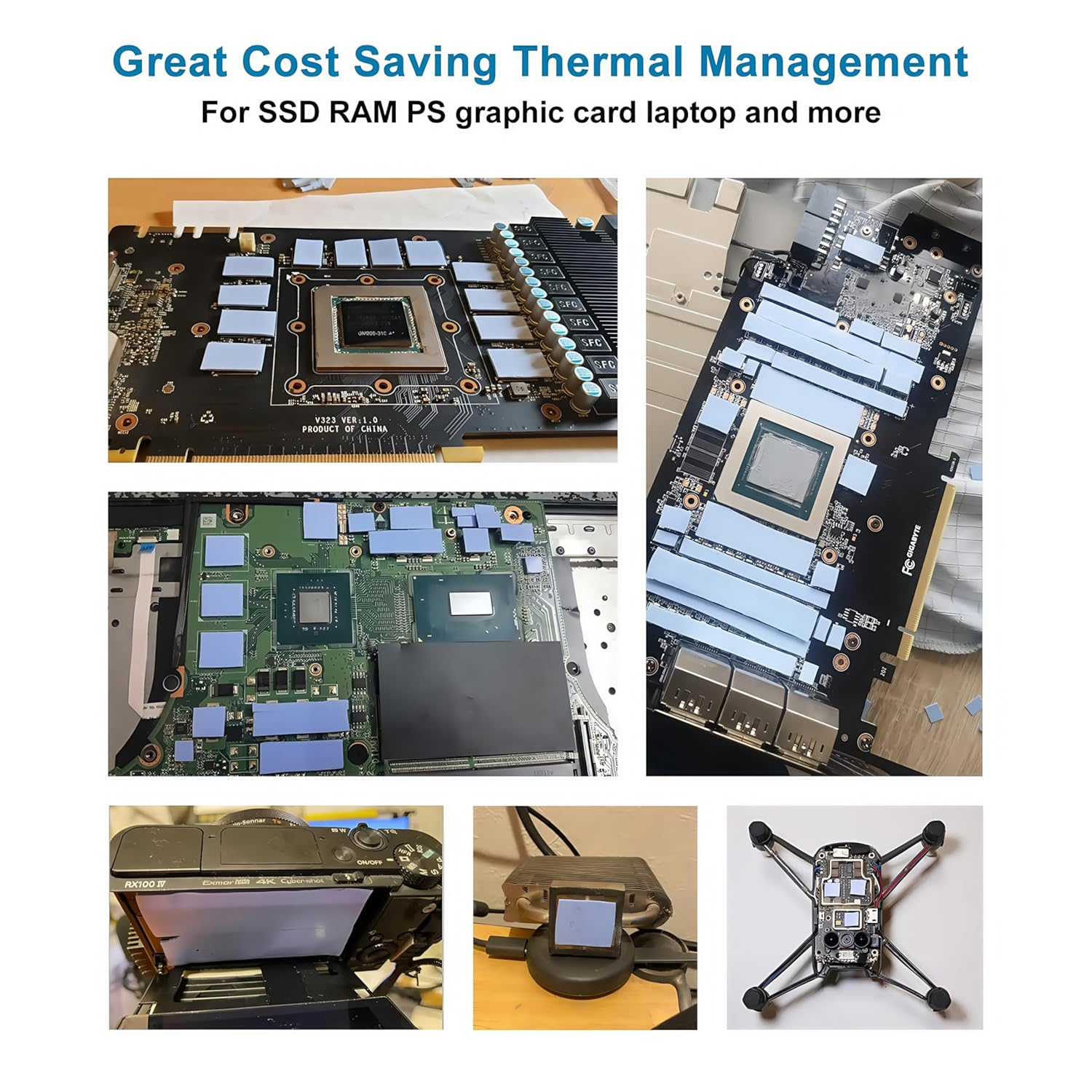 12 Pack Assorted Thickness 0.5 1.0 1.5 Mm Thermal Conductive Silicone Pads with 6.0 W/Mk Thermal Conductivity, Soft Safe Simple to Apply for SSD CPU GPU LED IC Chipset Cooling -Blue image number 3