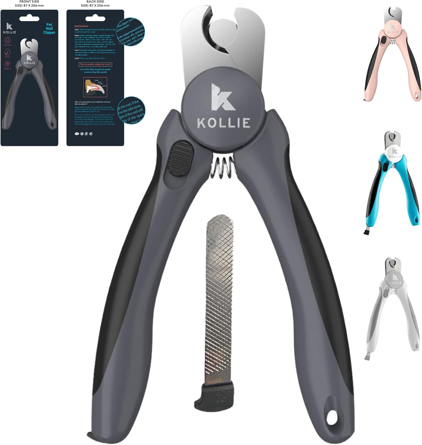 Kollie Dog Nail Clippers, Cat Nail Clippers, Stainless Steel Razor Sharp Blades, Dog Nail Trimmer, Safety Guard to Avoid over Cutting Nails, Heavy Duty Sturdy Dog Clipper, Non-Slip Handles, Dognail