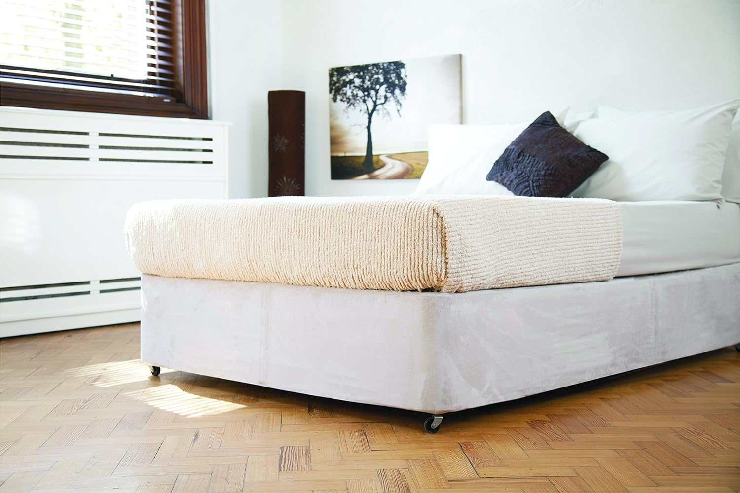 Belledorm Box Spring Cover - Transform Your Bed with This Fully Elasticated Faux Suede & Stretch Wrap-Around 4 Sides Bed Skirt (Linen, King/Cal King/Olympic Queen) image number 2