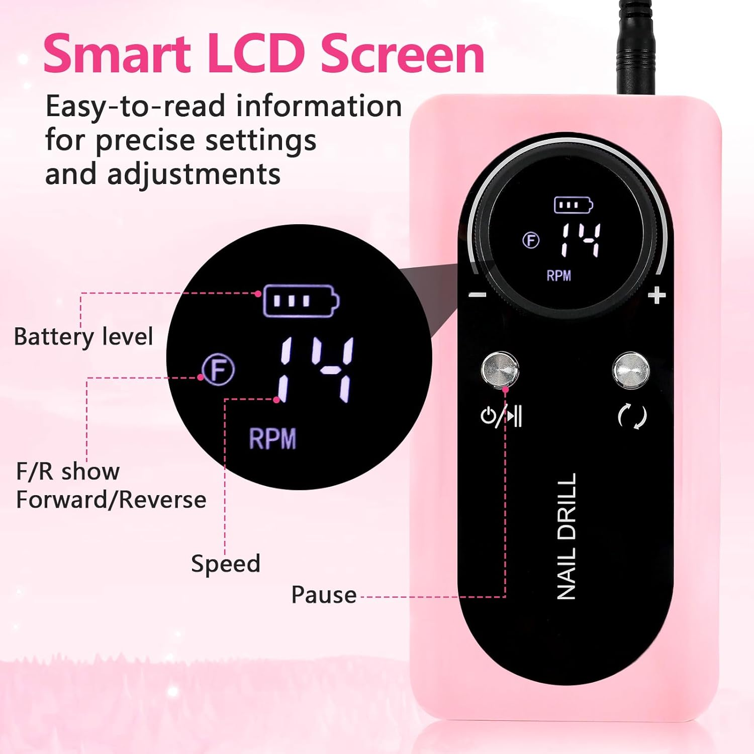 ANGNYA Nail Drill Electric File Machine Set for Gel & Acrylic Nails, Professional Efile Manicure Tools & Supplies for Tech Essentials (Pink) image number 6