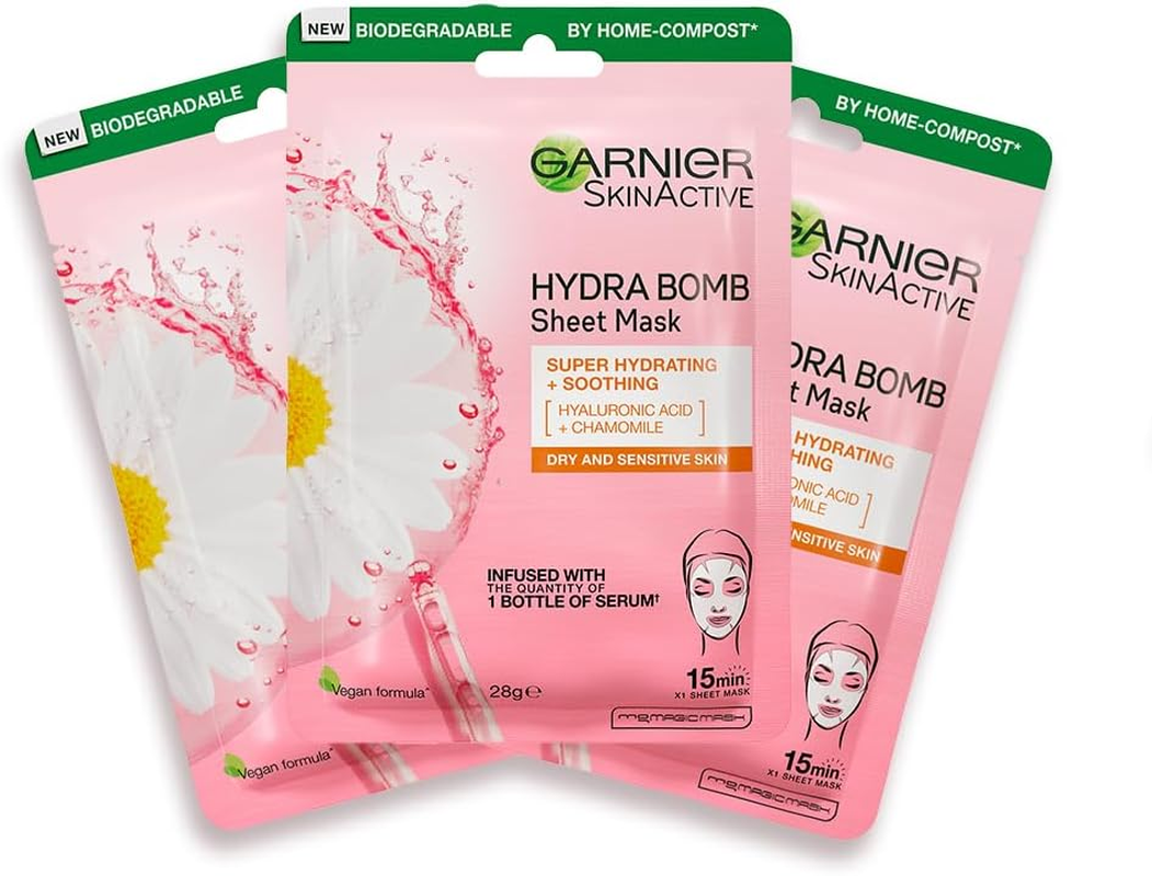 Garnier Hydra Bomb Hyaluronic Acid Chamomile Soothing Sheet Mask (3 Pack) image number 6
