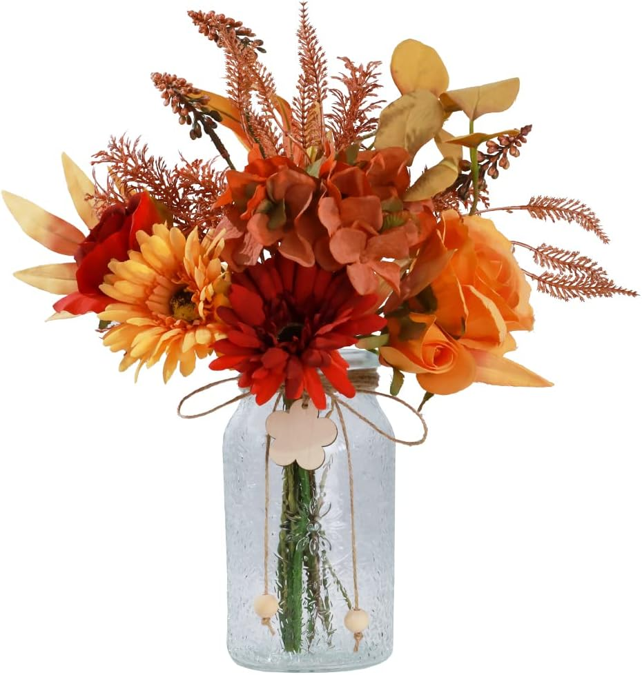 JARELING Silk Flowers in Vase, Artificial Flowers Arrangement with Glass Vase Faux Dahlia for Decoration Table Centerpiece (Dahlia)