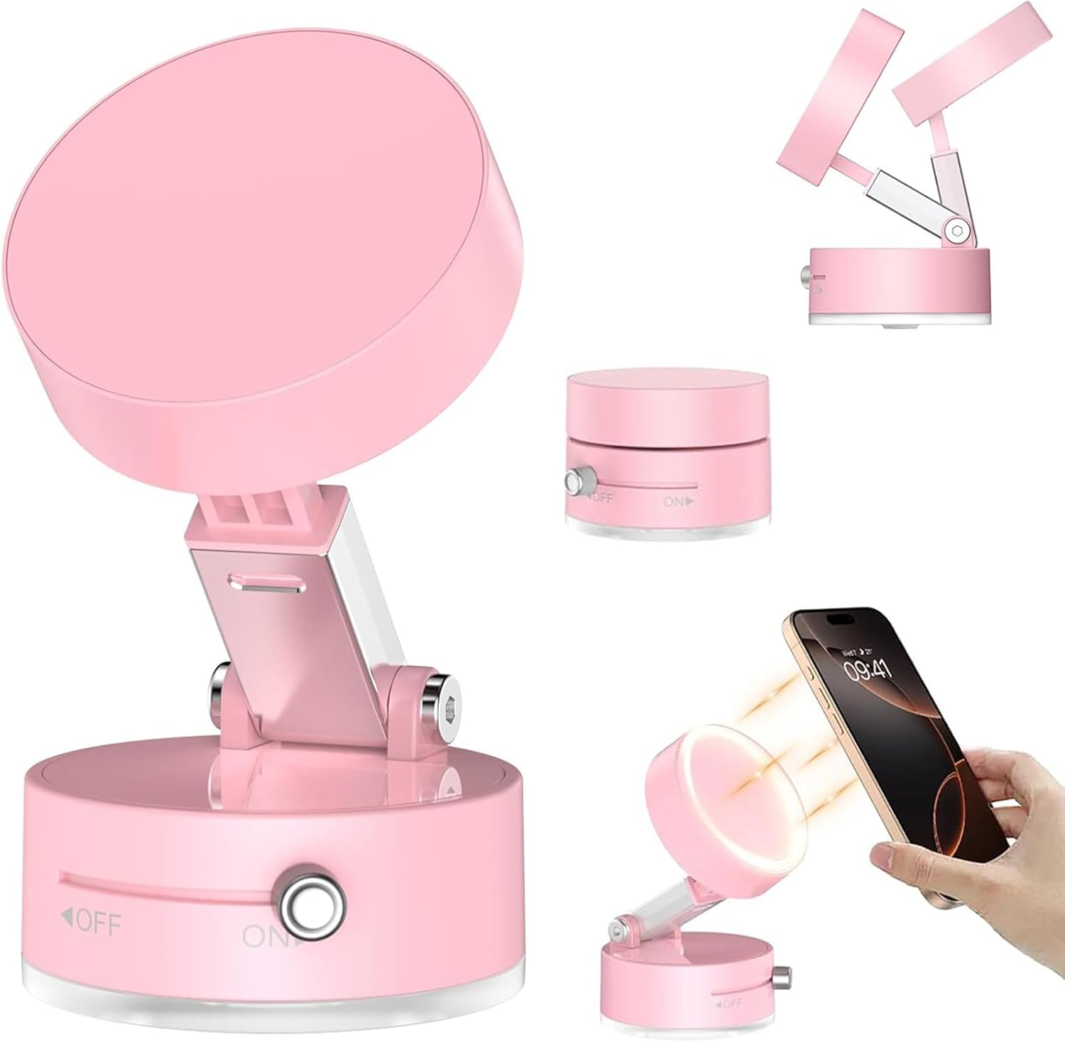 Foldable Magnetic Vacuum Phone Holder, 360&deg; Rotatable Suction and Retractable Cup Phone Mount for I-Phone 16/15/14/13/12 All Phones, Pink
