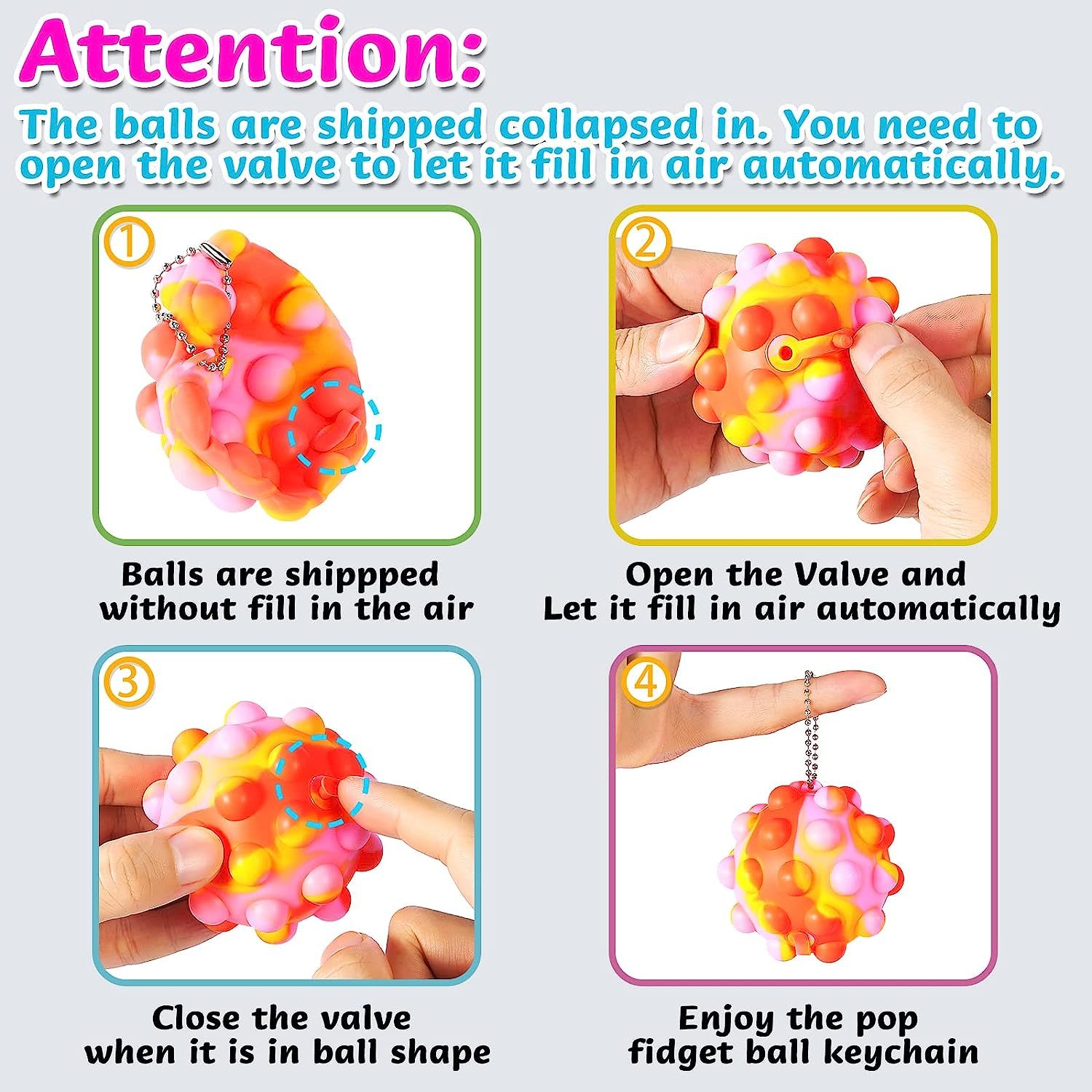 4 PCS Stress Pop Ball, 3D Anti-Pressure Pop Ball Squeeze Ball BPA Free Food Grade Silicone Ball Toy Finger Press Fidget Toy for Stress Relief Sensory Toys for over 1 Years Kids Adults Family Game image number 2