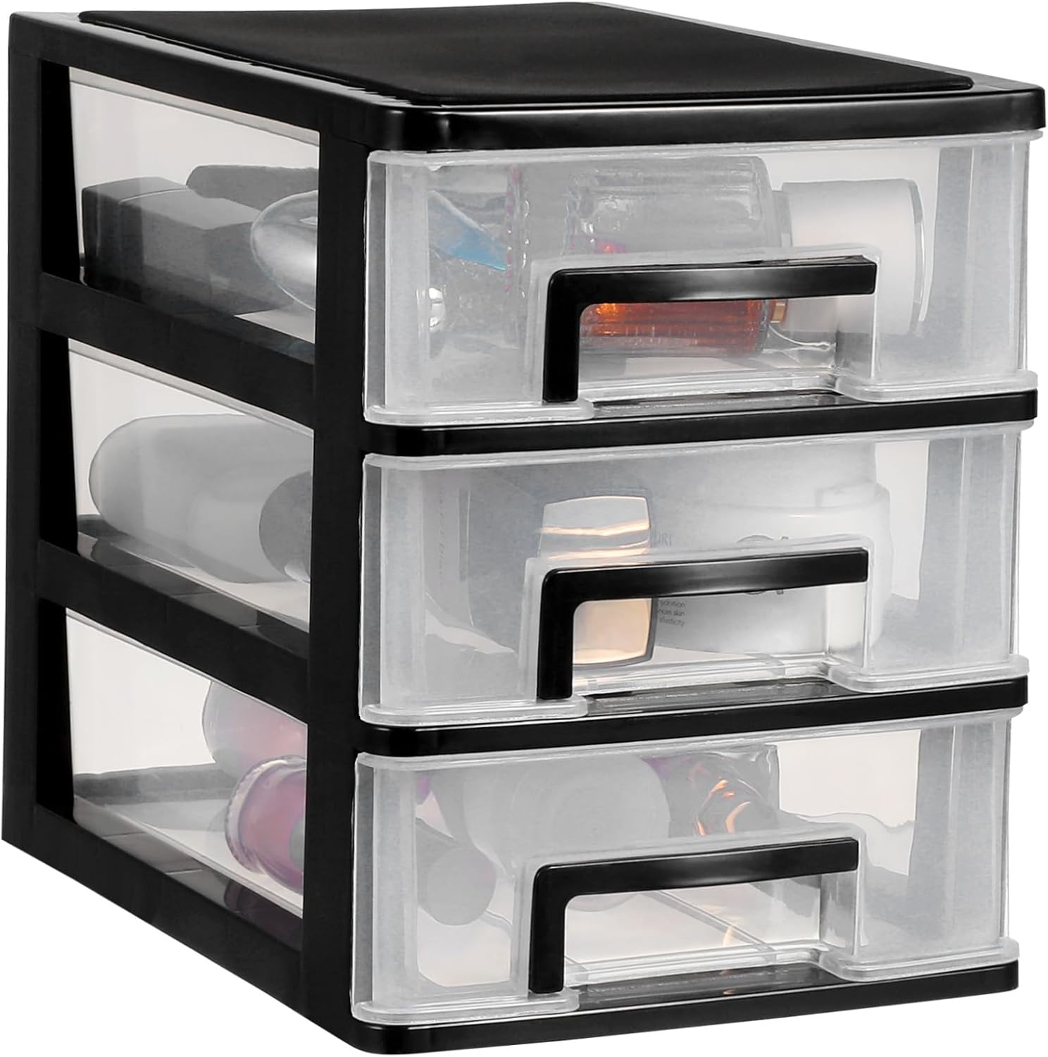 Beavorty 4-Layer Desktop Drawer Storage Box, Plastic Sundries Holder and Cosmetics Organizer for Makeup Tools, Compact Mini Storage for Bathroom, Bedroom, and Office Use (Black