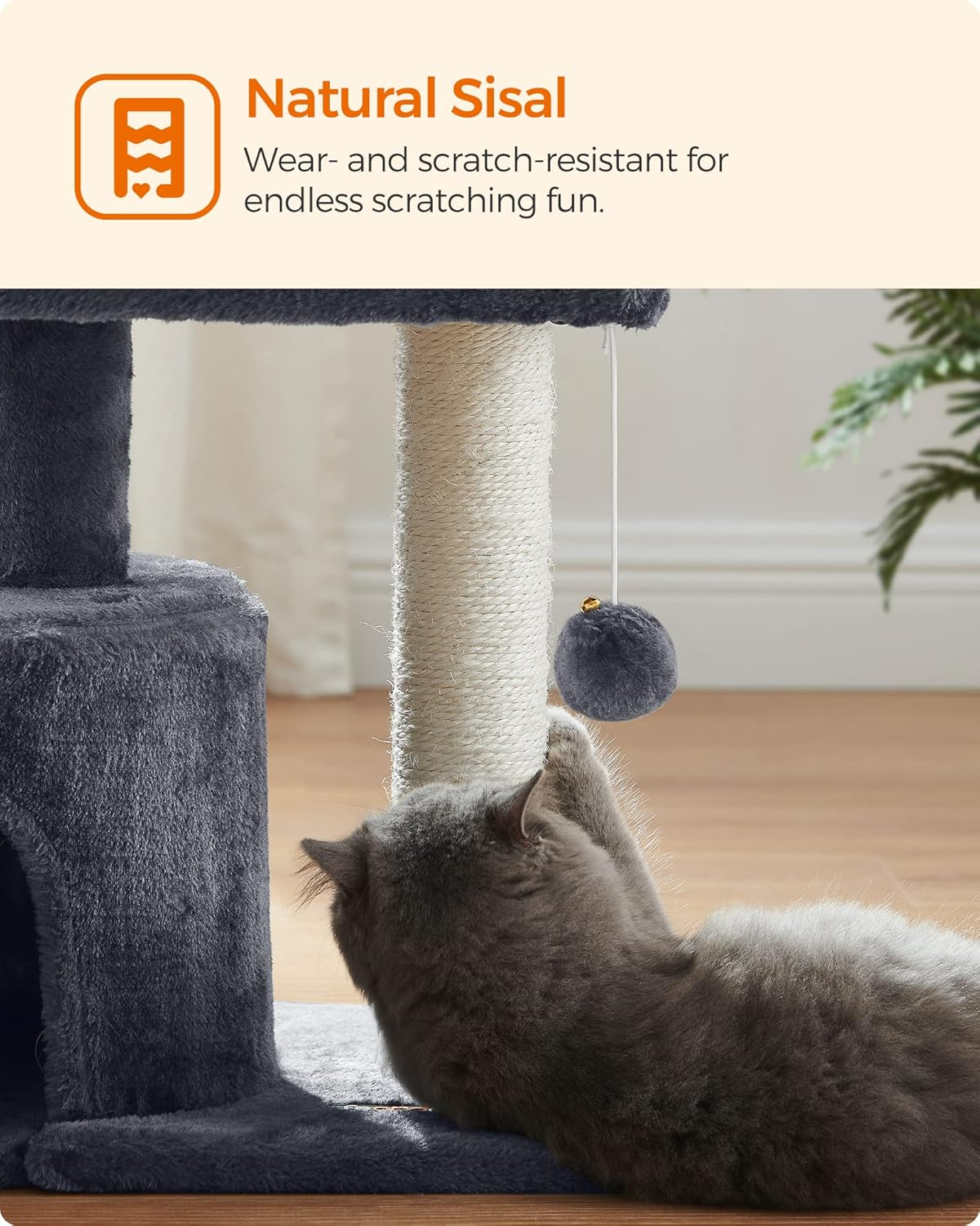 Feandrea Cat Tree Tower with Sisal Scratching Post, Cat Condo with Padded Perch, for Small Spaces, Kittens, Smoky Gray UPCT50G - Grey image number 4