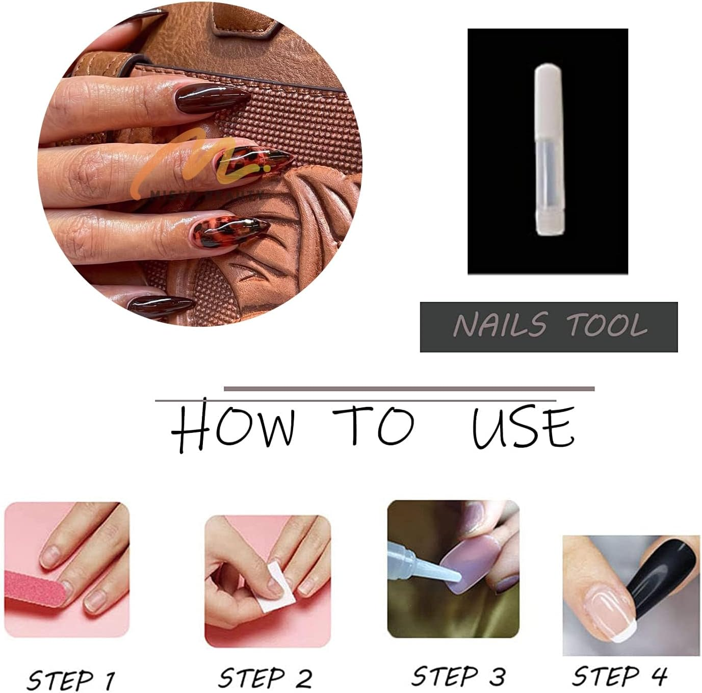 MISUD Medium Almond Press on Nails, Glossy Fake Nails, Autumn Brown Acrylic Nails, Artificial Needle Nails, Adhesive False Nails with Design Autumn Ombre Design, 24PCS image number 6