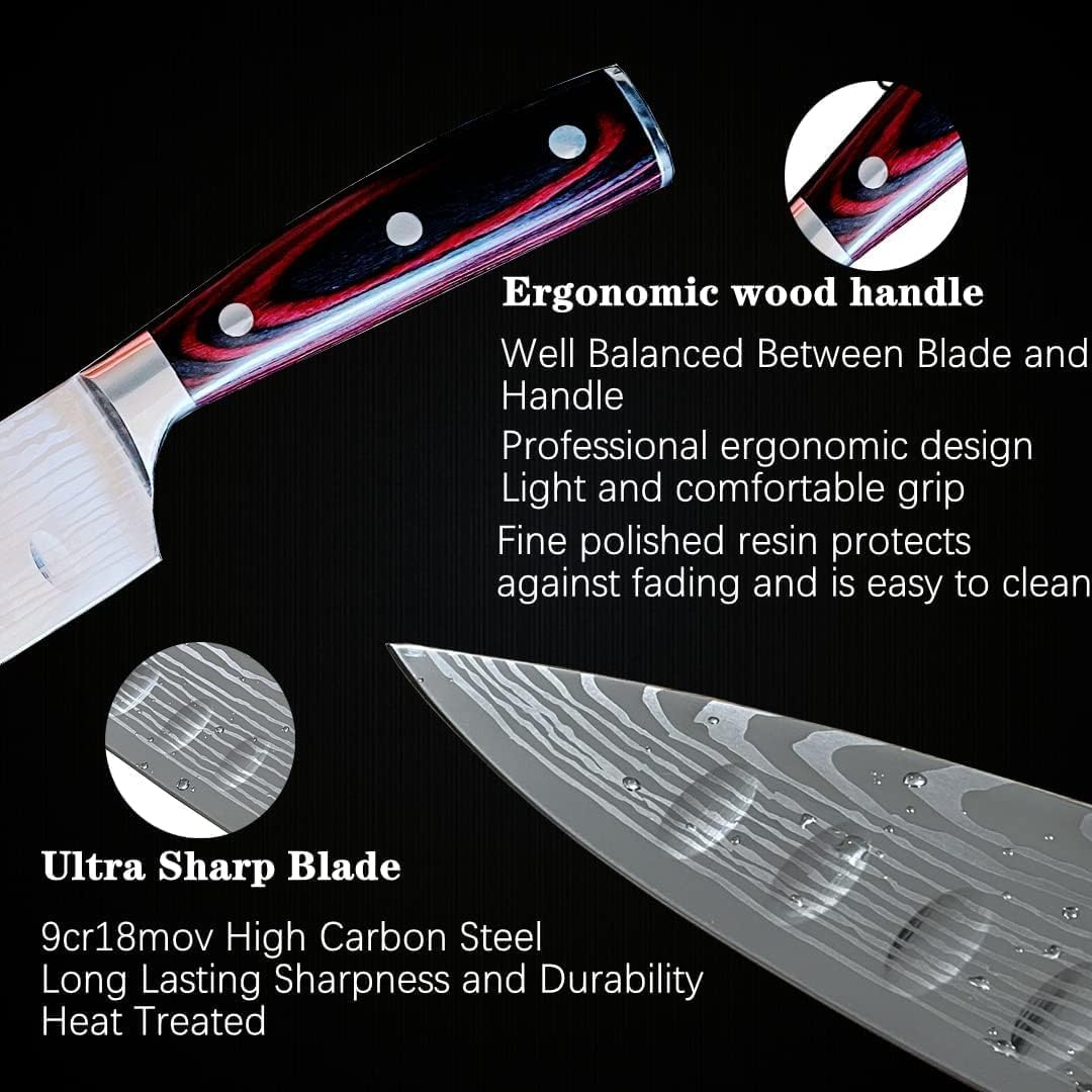 Chef Knife 8 Inch Kitchen Knife Ultra Sharp Home Cook Knife 5Cr15Mov Chefs Knife Ergonomic Pakkawood Handle Knives Choice & Kitchen Gadgets