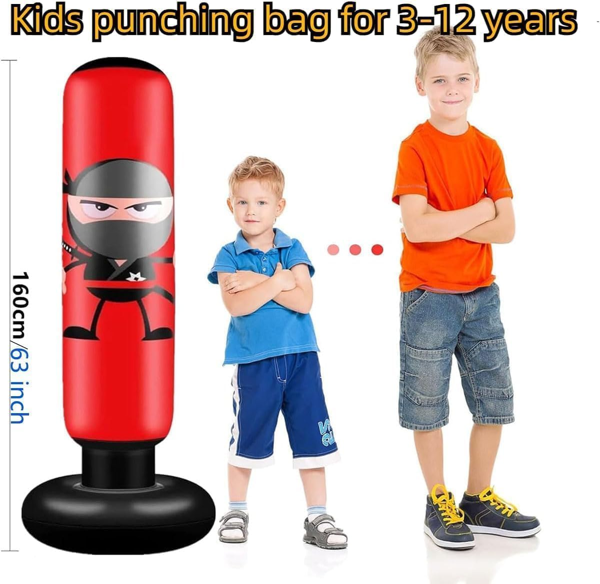 Inflatable Punching Bag,160Cm Inflatable Kids Punching Bag Karate Gifts for Boys and Girls, Boxing Bag for Immediate Bounce Back for Practicing Karate, Taekwondo, and to Relieve Pent up Energy image number 3