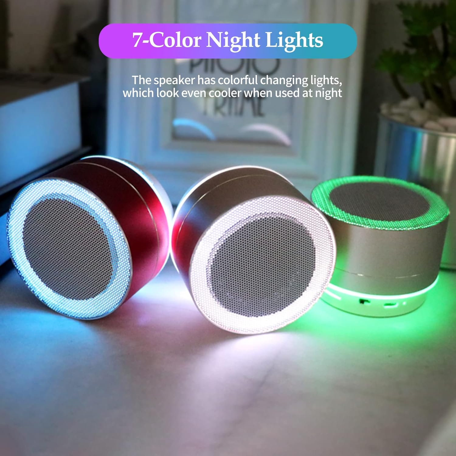 Oimzzr BT Speaker with 7-Color Lights Small Wirel Speaker Portable USB Rechargeable Speaker for Travel S Home Office Gold image number 3