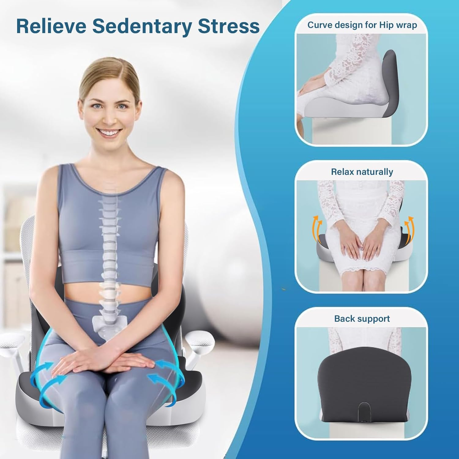 Office Chair Cushion with Lumbar Support Pillow Memory Foam Seat Cushions Ergonomic Dual Layer Integrated Back Pillow for Sciatica Pain Relief for Office Gaming Chair image number 1