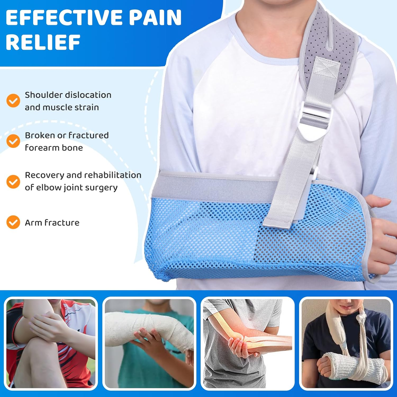 Arm Sling for Kids, Arm Brace with Support Plate, Arm Support Sling Shoulder Immobilizer for Children Shoulder Injury, Suit for Left and Right Arms, Boy and Girl(Blue,Xs) image number 6