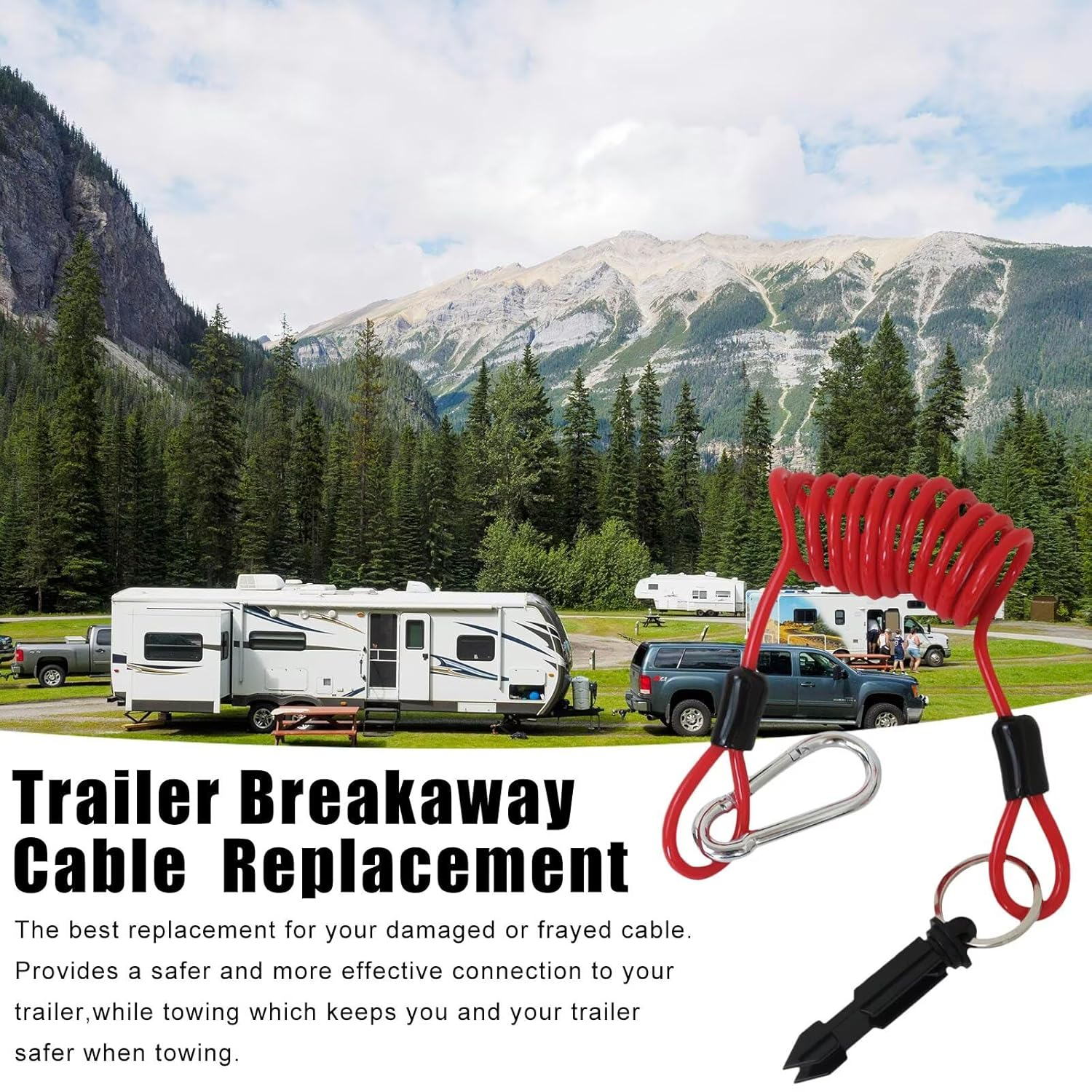 Lingsee Caravan RV Replacement Coiled Breakaway Cable with Electric Switch Brake image number 4