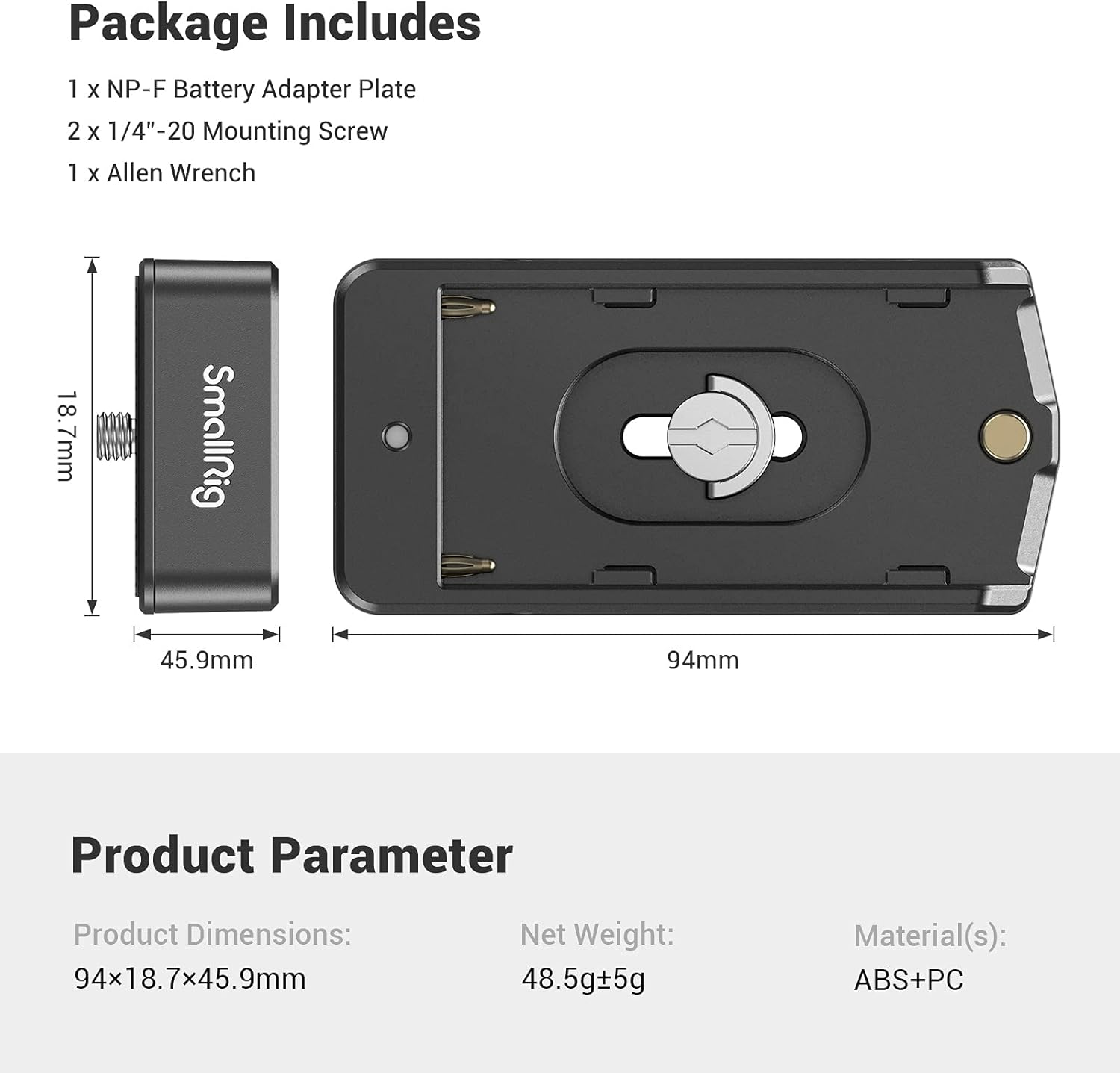 Smallrig NP-F Battery Adapter Plate Lite for Sony NP-F Battery, W/ 12V/7.4V Output Port, LED Low Indicator, ABS Material - 3018 image number 1