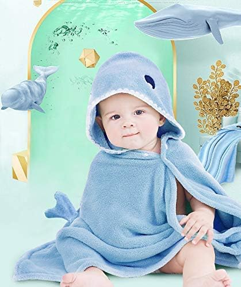 Shark Hooded Bath Towel Poncho for Kids, Ultra Soft Towel Wrap, Extra Large Size 28X55 Inch, Absorbent Bathrobe &ndash; SZTTY (Blue) image number 1
