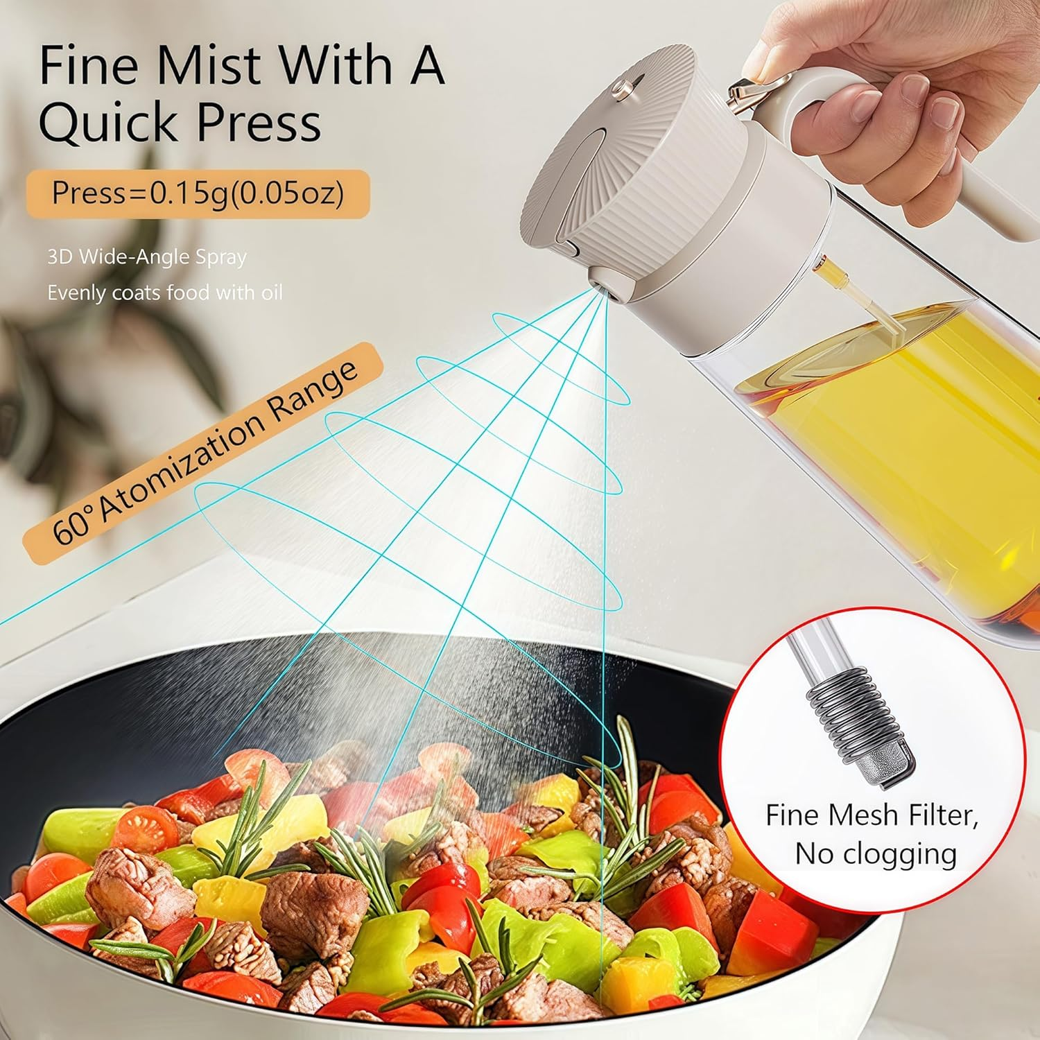 Olive Oil Spray Bottle Dispenser，2-In-1 Glass Material Kitchen Cooking Oil Sprayer，18.6 Oz/550 Ml Cooking Spray, Glass Spray Bottle with Tipper, Food Grade Spray for Kitchen, Salad, Frying, Barbecue image number 3