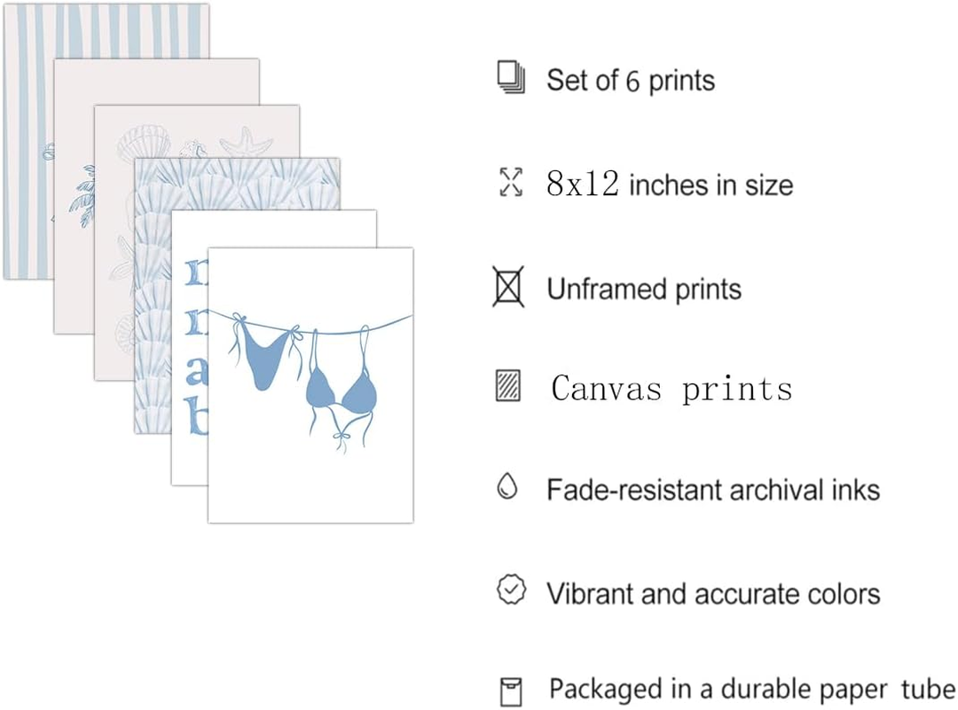 Blue Coastal Beach Wall Art Poster Summer Surf Gallery Canvas Wall, Coastal Cowgirl Aesthetic Room Decor Surf up Prints, Beachy Coastal Wall Art Life Poster Preppy Beach Print Artwork Painting (Poster image number 4