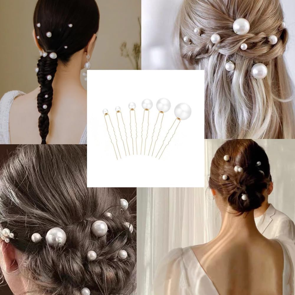 18 Pieces Pearl Hair Pins Bridal Hair Styling Pins,Naisfei Wedding Pearl Hair Pins Bridal Hair Pins Pearl Hair Accessories, U Shaped Pearl Flower Bobby Pins for Girls (6 Sizes) image number 2