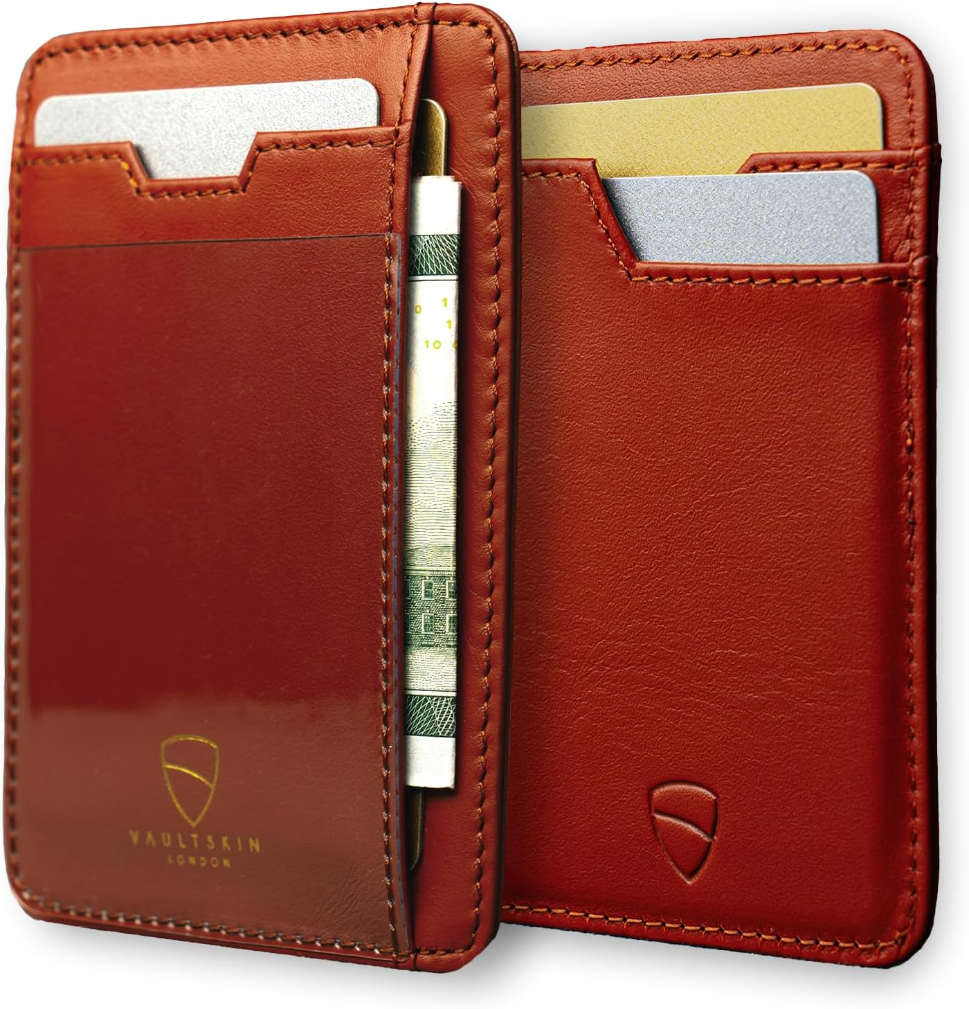 Vaultskin Brixton Slim Card Holder with ID Window - Minimalist Front Pocket Leather Wallet with RFID Protection for Men and Women (Jet Black)