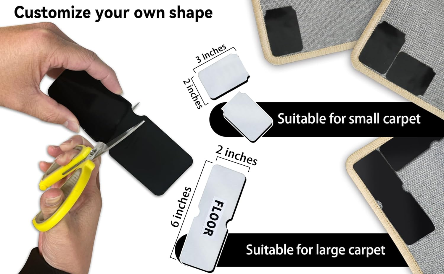 Urdar Brunnr Rug Carpet Non Slip Grippers, Reusable Rug Tape Pads, Strong Adhesive Carpet Grippers for Area Rugs, Keep Corners Flat, No Damaging for Floor Removable, 12Pcs image number 6